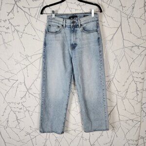 Modern American Light Wash Stretch Denim High Rise Wide Leg Crop Jeans